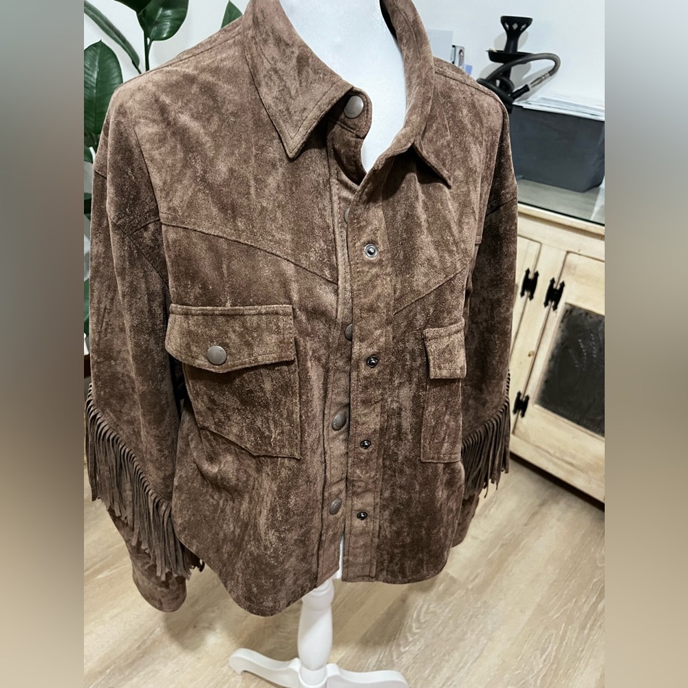 COPY - BlankNYC brown suede fringe jacket